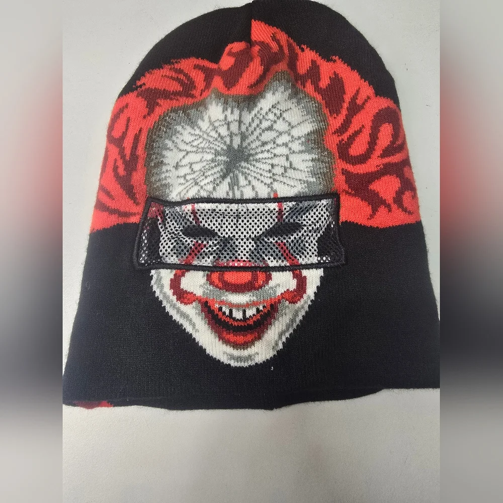 NWOT IT Clown Face Knit Mask - Red and Black